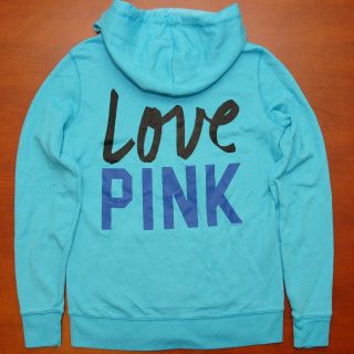 Victorias Secret Hoodie Love Pink Zip Up Funnel Neck Blue Sweatshirt 