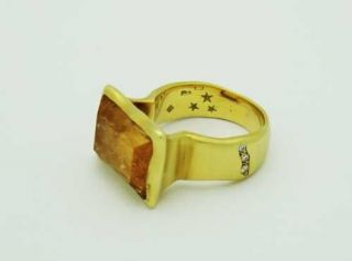 Stern Amber Diamond 18K Yellow Gold Ring Size 5 1/2