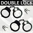2pc Set Police HANDCUFFS BLACK STEEL Double Lock REAL Hand Cuffs W/ 4 