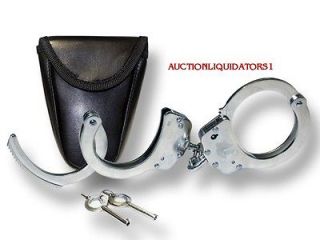 POLICE STYLE CHAINED HANDCUFFS W/CASE SECURITY NEW SL 4