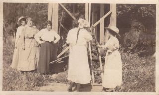   Old Photo Women Working with Iron Pump Well Machinery Early 1900s