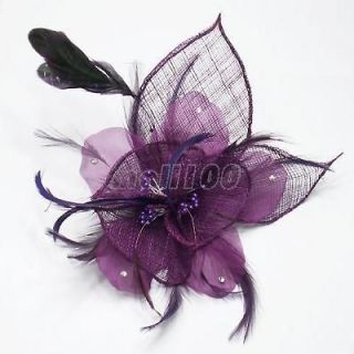 Purple Sinamay Feather Fascinator Hair Clip Race Party