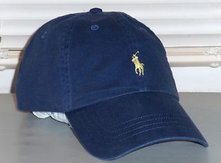 POLO RALPH LAUREN Classic Chino Hat, Sport Ball Cap, NAVY BLUE Leather 