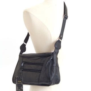 Womens Leather Handbag Mid Size Shoulder Bag Purse W Multi Organizer 