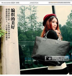 New Popular Womens PU Leather Woven Tote Bag Handbag Black color