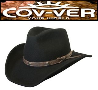 NEW Cov ver Mens Shapeable Water Proof WOOL Western Cowboy Hat Black 