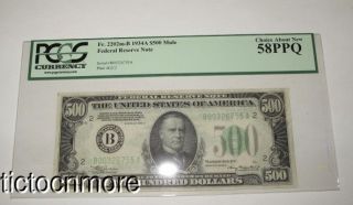 US 1934 A $500 DOLLAR BILL FRN FEDERAL RESERVE NOTE MULE GRADED PCGS 