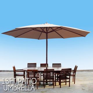 13 FT Feet Wooden BEIGE Outdoor Patio Umbrella Wood Deck Gazebo Shade 