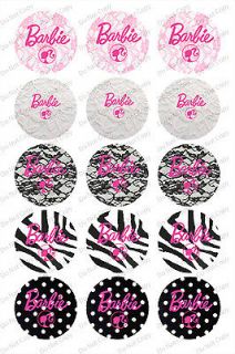 30 Precut 1 Barbie pink black bottle Cap Images On Photo paper