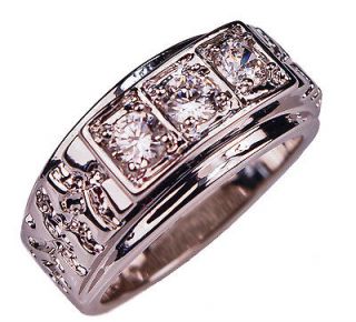 STONE 1.35 carat cz NUGGET MENS RING 18K White Gold overlay size 10