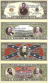   War 1861 1865 Lincoln Davis Dixie Land Dollar Bills Grant Lee Jackson