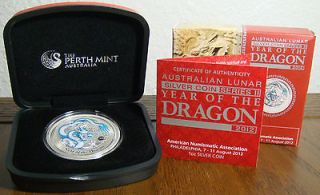 2012 1oz Silver White Dragon Coin Philadelphia ANA Australian Coin 