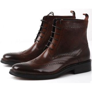   oxford Brogue Wingtip Mens lace up Boots Dress Leather military Shoes