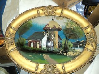   Reverse Painting On Glass Carved Gilt Wood Antique Frame Estate Find