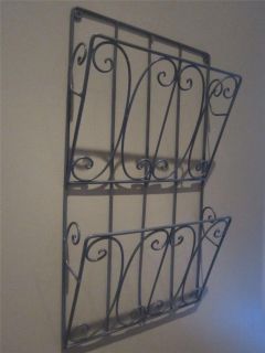 DOUBLE MAGAZINE RACK HOLDER CHARCOAL METAL SCROLL IRON HALL FRENCH 