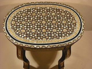   Moroccan Vintage Mother of Pearl Mosaic Wood Oval Coffee Table