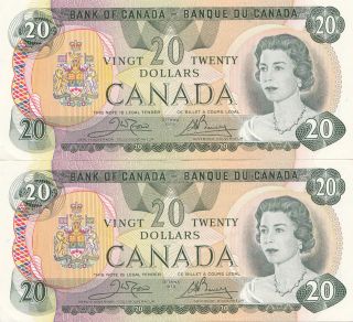 CANADIAN PAPER MONEY   1979 TWENTY DOLLARS $20 (AU) CONSECUTIVE CROW 