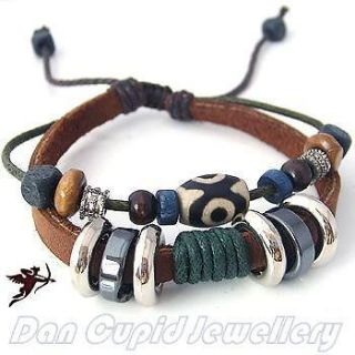   hemp bound leather bracelet ceramic wood beads handcraft artisan
