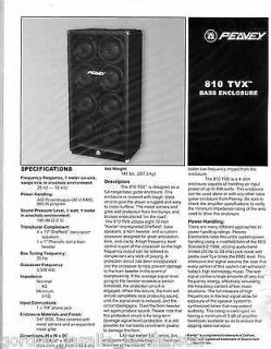 Peavey 810 TVX Bass Guitar Speaker Cabinet Enclosure Manual