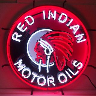 Neon Sign Red Indian Motor oils oil Gas Gasoline Garage Man cave 