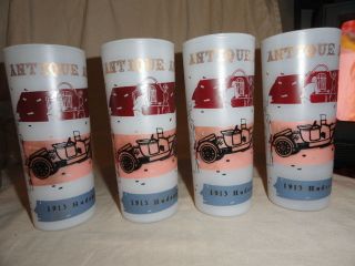 Frosted Antique Auto Drinking glasses set of 4 1913 Hudson Automotive 