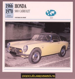 1966 1970 HONDA S800 CABRIOLET Car FRENCH SPEC CARD