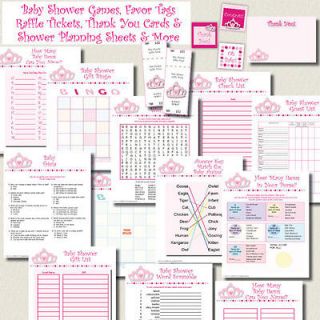   GIRL Baby Shower GAMES PACK FAVOR TAGS RAFFLE Thank You Cards U PRINT
