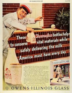 1942 Ad Duraglas Bottles Milk Delivery Man Uniform Owens Illinois 