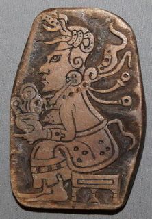 1977 HAND CARVING WOOD SMALL MAYAN GOD PLAQUE SIGNED