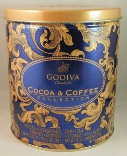 Godiva Chocolatier Coffee & Cocoa Cobalt Blue & Gold Collection Tin 