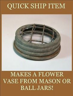 Mason/Ball Jar Flower Frog Vase ZINC/RUST Colored Lid   Primitive 