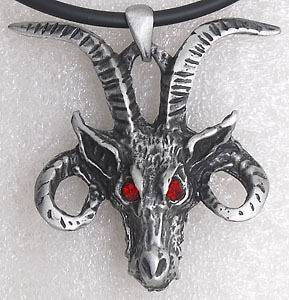 Baphomet Goat head W Red Crystal Eyes Pewter Pendant