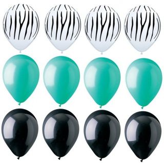   PRINT Black AQUA Green 12 Piece Latex Helium Party Balloons Set