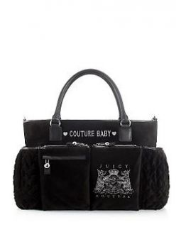   COUTURE BLACK VELOUR BABY TOTE DIAPER STROLLER BAG W ACCESSORIES NWT
