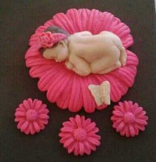   Fondant Edible Hot Pink Daisy Baby Cake Topper, Baby Shower, Gumpaste