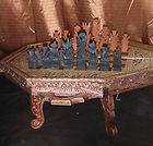  Hand Carved Folding Chess Set / Backgammon Ornate War Warriors