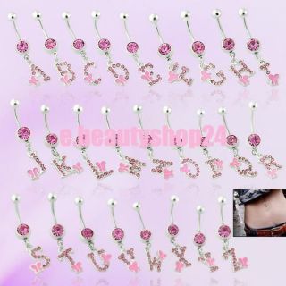   Jewelry Initial Letter Rhinestone Belly Button Barbell Navel Ring