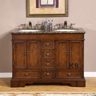 48 Bathroom Double Vanity Granite Top Dual Sink Cabinet Bath 