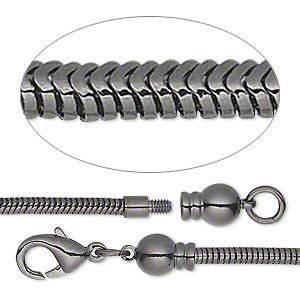Gunmetal European Add a Bead Snake Chain Charm Necklace