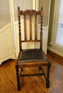 Antique Barley Twist Side Desk Occasional CHAIR ~ Leather Seat 