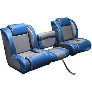 DeckMate Three Piece Bass Boat Bucket Bench Seats Set   Charcoal/Blue