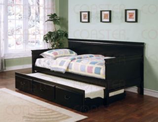 Daybed with Trundle in Black, Oak or Cherry Finish Day bed Trundle Bed