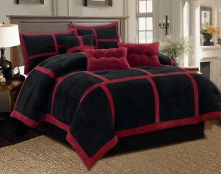   Set Black Red Micro Suede Patchwork Queen Size Bed in a Bag New