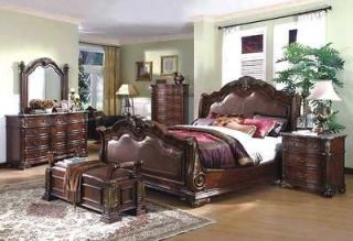   Sleigh King Leather 5 Pc Bedroom Set w/ Marble Tops w/ Storage Bench