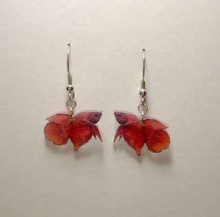 Red Male Siamese Betta Tropical Fighting Fish Earrings