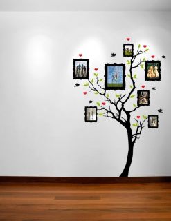   Family Picture Frame Tree with Hearts, Birds and Leaves Decal 1163