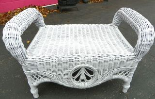 Large White Wicker Ottoman Well Made with Nice Designs