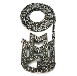   MMG MAYBACH MUSIC GROUP PENDANT + 36 FRANCO NECKLACE CHAIN BLACK GOLD