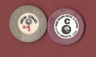 LOT OF 2 VINTAGE MGM GRAND CASINO POKER & ROULETTE CHIPS FROM LAS 
