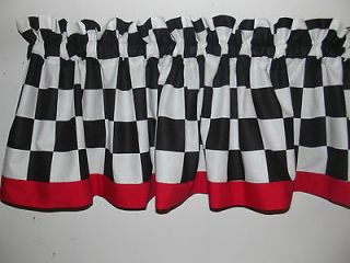 set of 2  42x14Fat Chef black/white & red valance will ship within 
